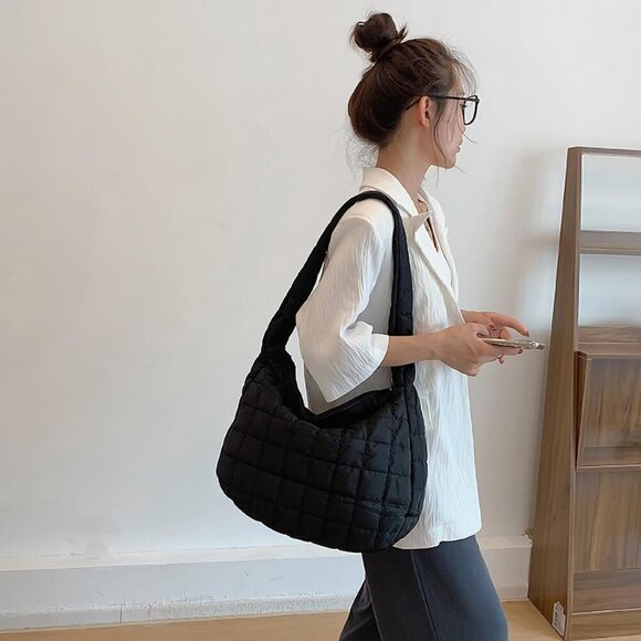 Quilted Puffer Crossbody Bag and Purse for women - Cotton Padding Satchel Handba - Picture 5 of 7